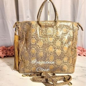 HOBO LE Metallic Gold Python Leather 'Sheila' Satchel Bag